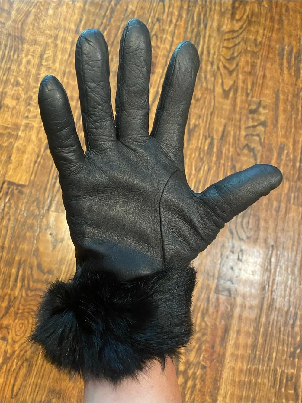 Neiman Marcus Leather & Fur Gloves with Cashmere Lining